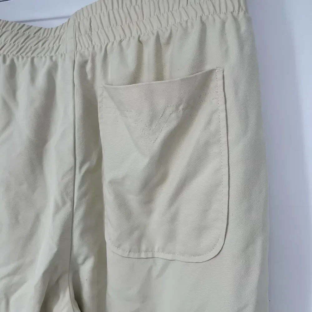 Elwood Dume Nylon Pants Large Cream Lined Drawstring Athletic Straight Leg